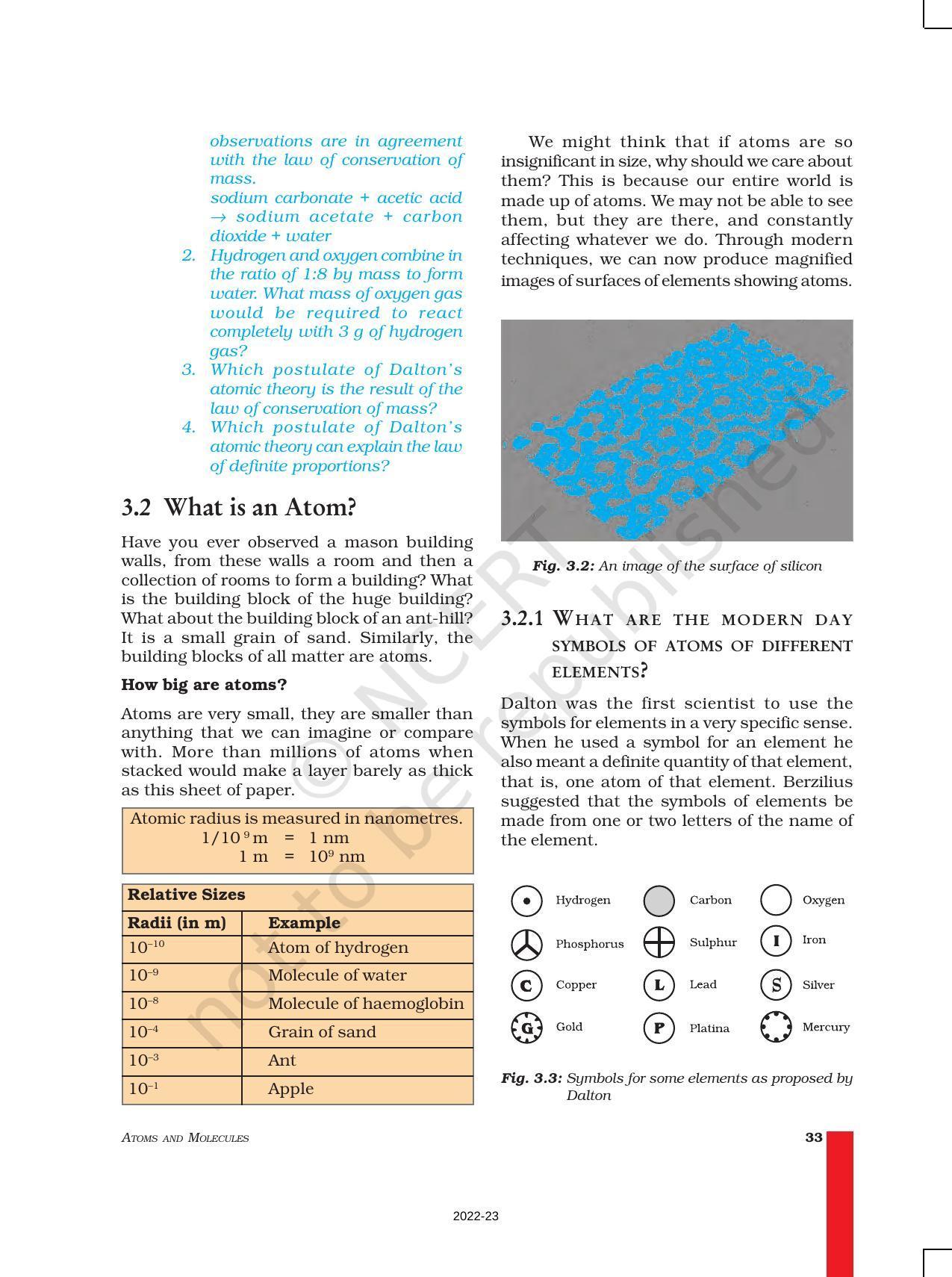 NCERT Book for Class 9 Science Chapter 3 Atoms And Molecules - Page 3