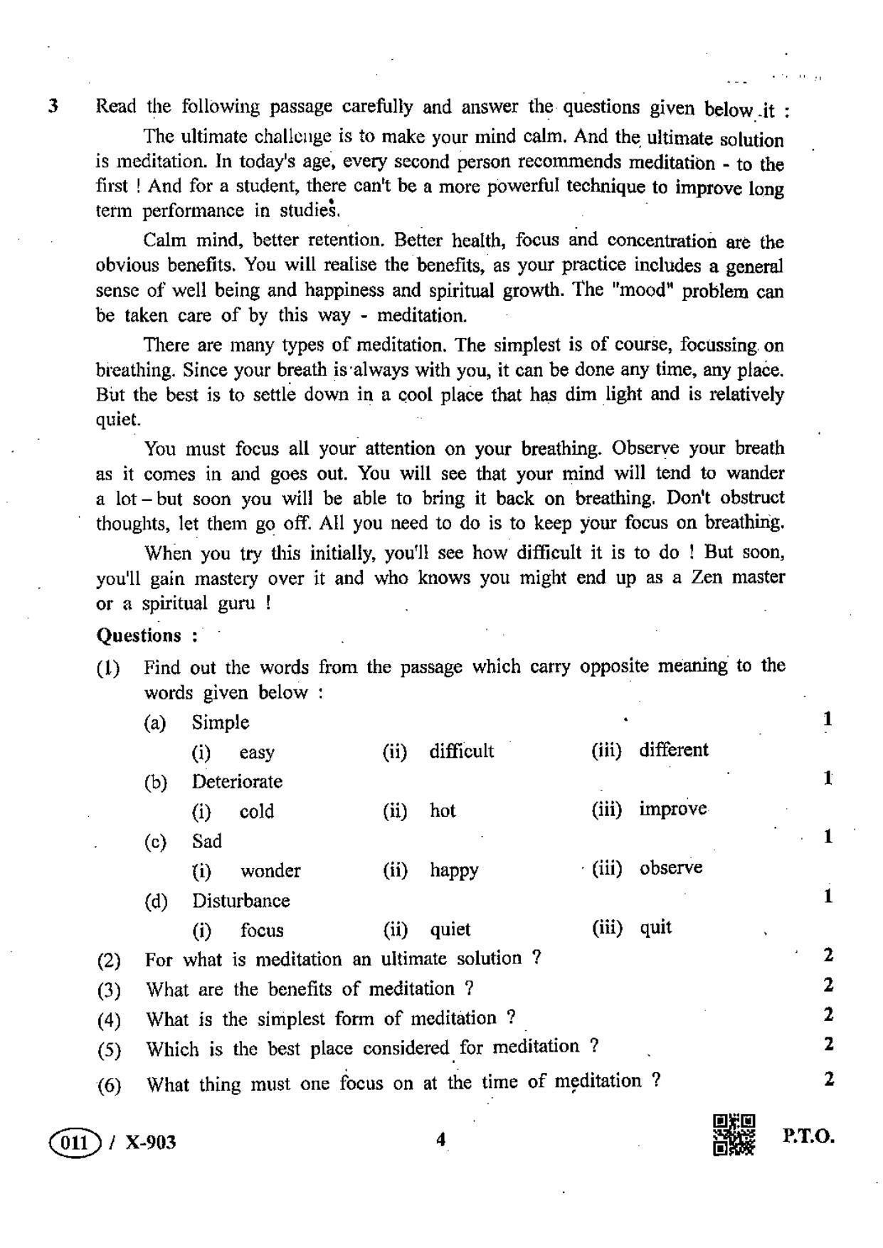 MP Board Class 10 English Special 2019 Question Paper - Page 4