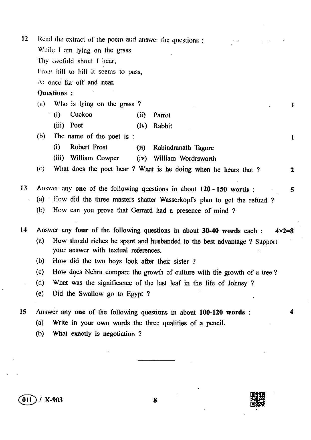 MP Board Class 10 English Special 2019 Question Paper - Page 8