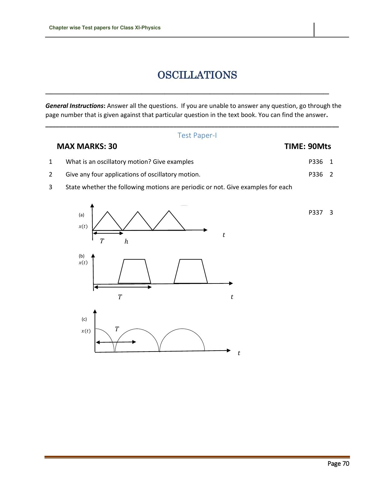 CBSE Worksheets for Class 11 Physics Oscillations Assignment 1 - Page 1