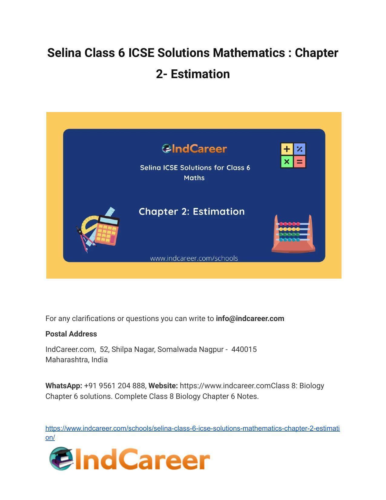 Selina Solutions Concise Mathematics Class 6 Chapter 2 Estimation