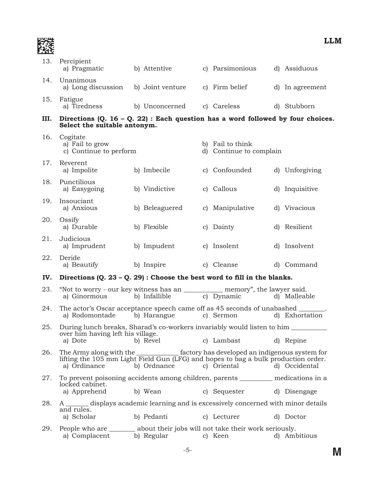 AILET 2022 Question Paper for LL.M - Page 5