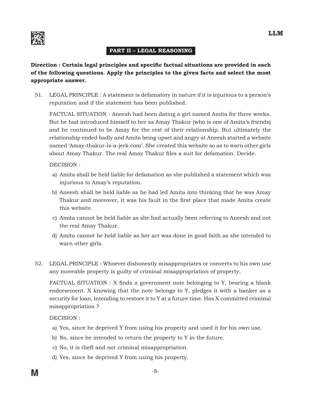 AILET 2022 Question Paper for LL.M - Page 8