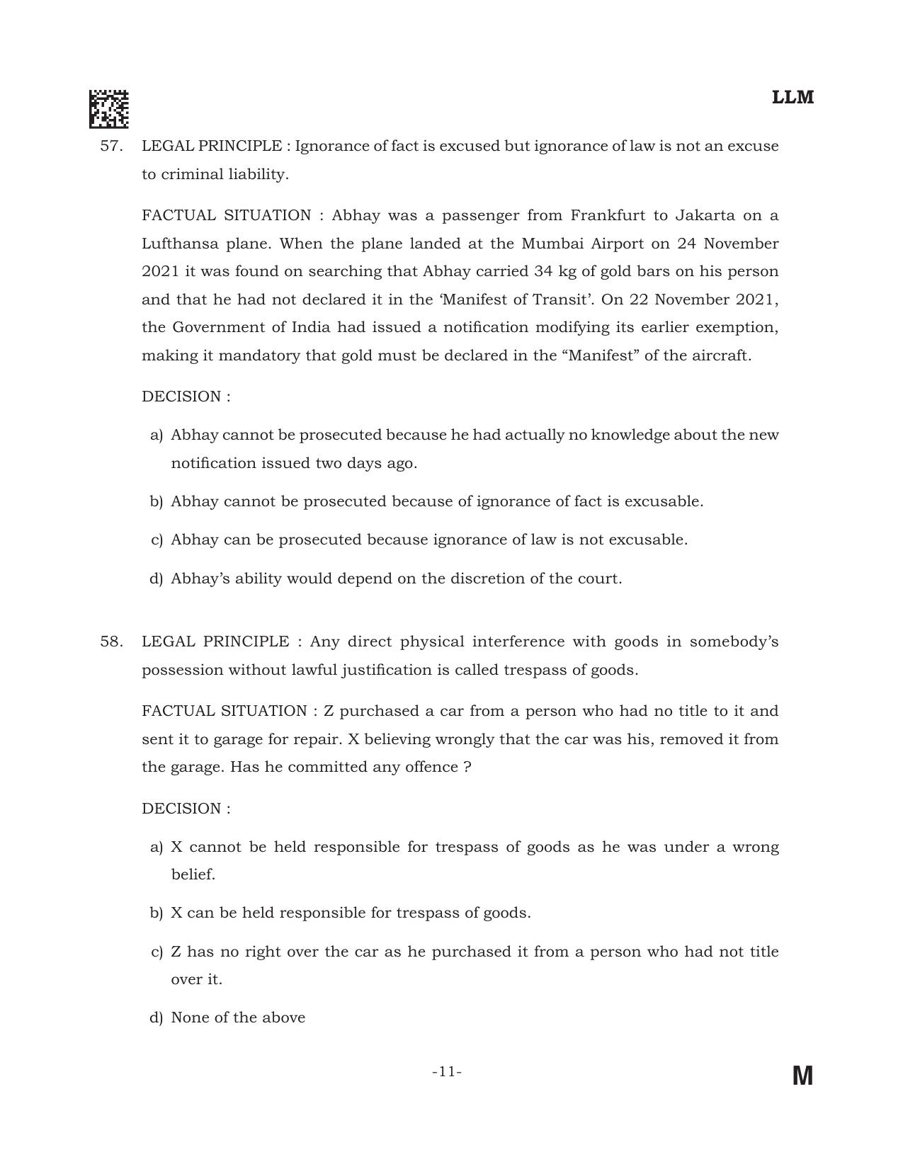 AILET 2022 Question Paper for LL.M - Page 11