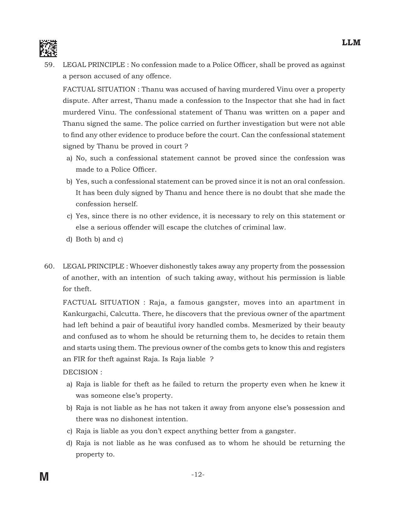 AILET 2022 Question Paper for LL.M - Page 12