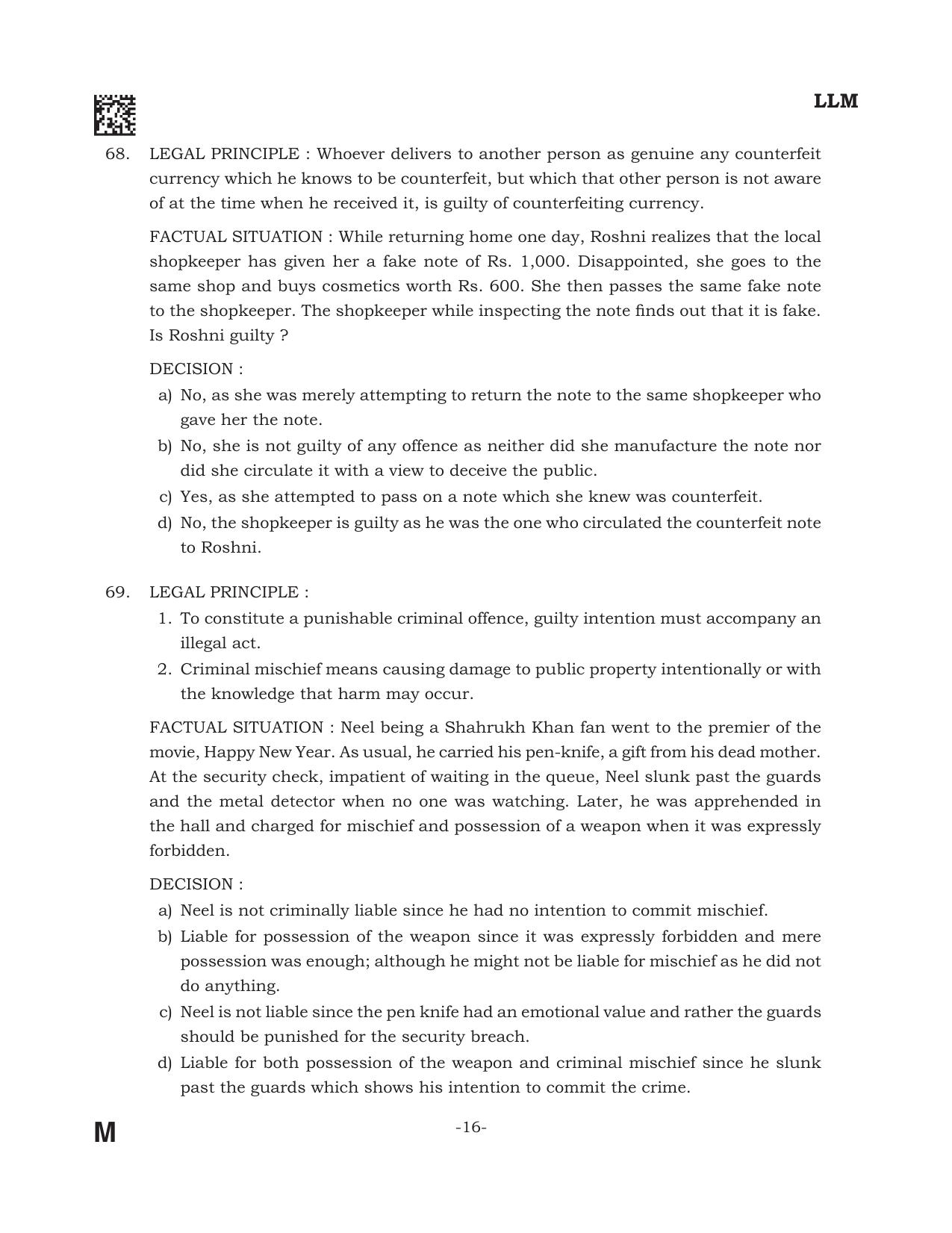 AILET 2022 Question Paper for LL.M - Page 16