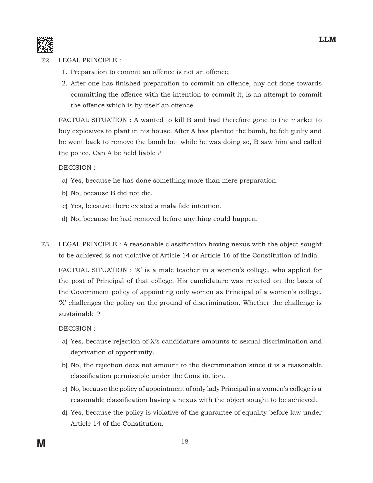 AILET 2022 Question Paper for LL.M - Page 18