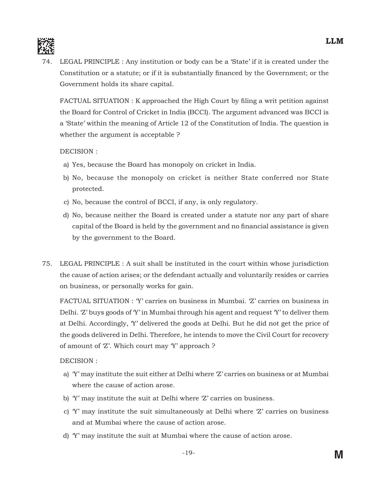 AILET 2022 Question Paper for LL.M - Page 19