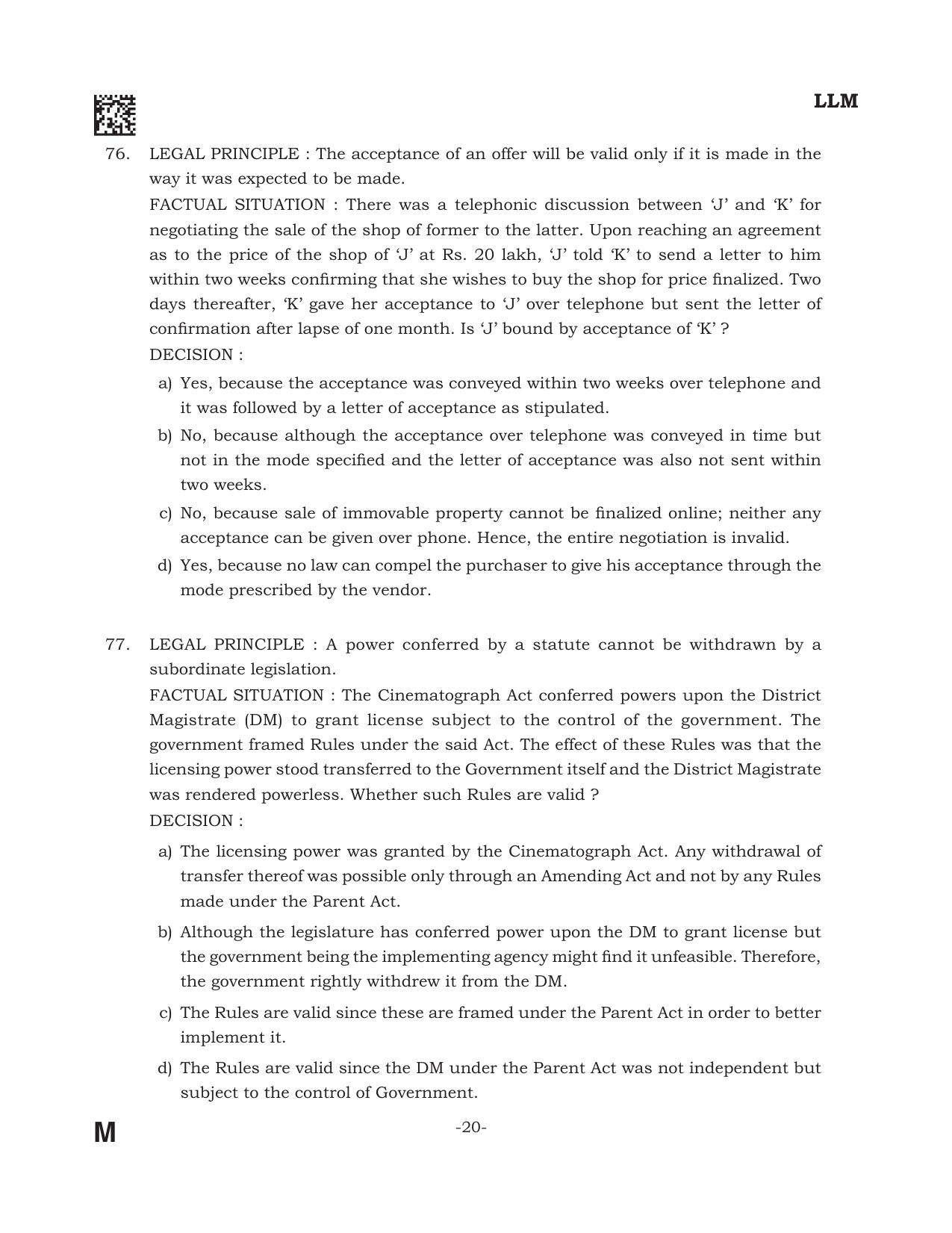 AILET 2022 Question Paper for LL.M - Page 20