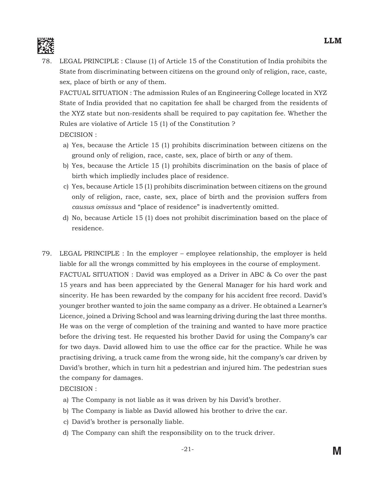 AILET 2022 Question Paper for LL.M - Page 21