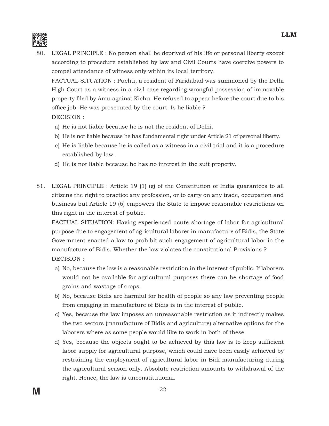 AILET 2022 Question Paper for LL.M - Page 22