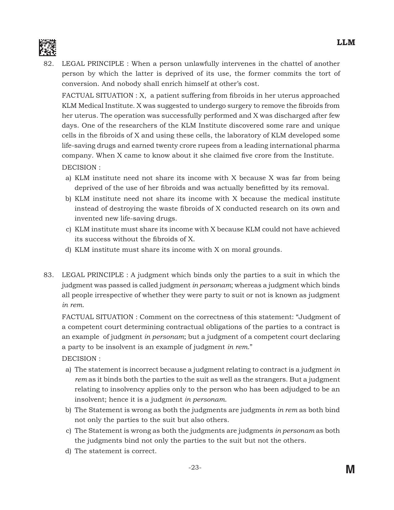 AILET 2022 Question Paper for LL.M - Page 23
