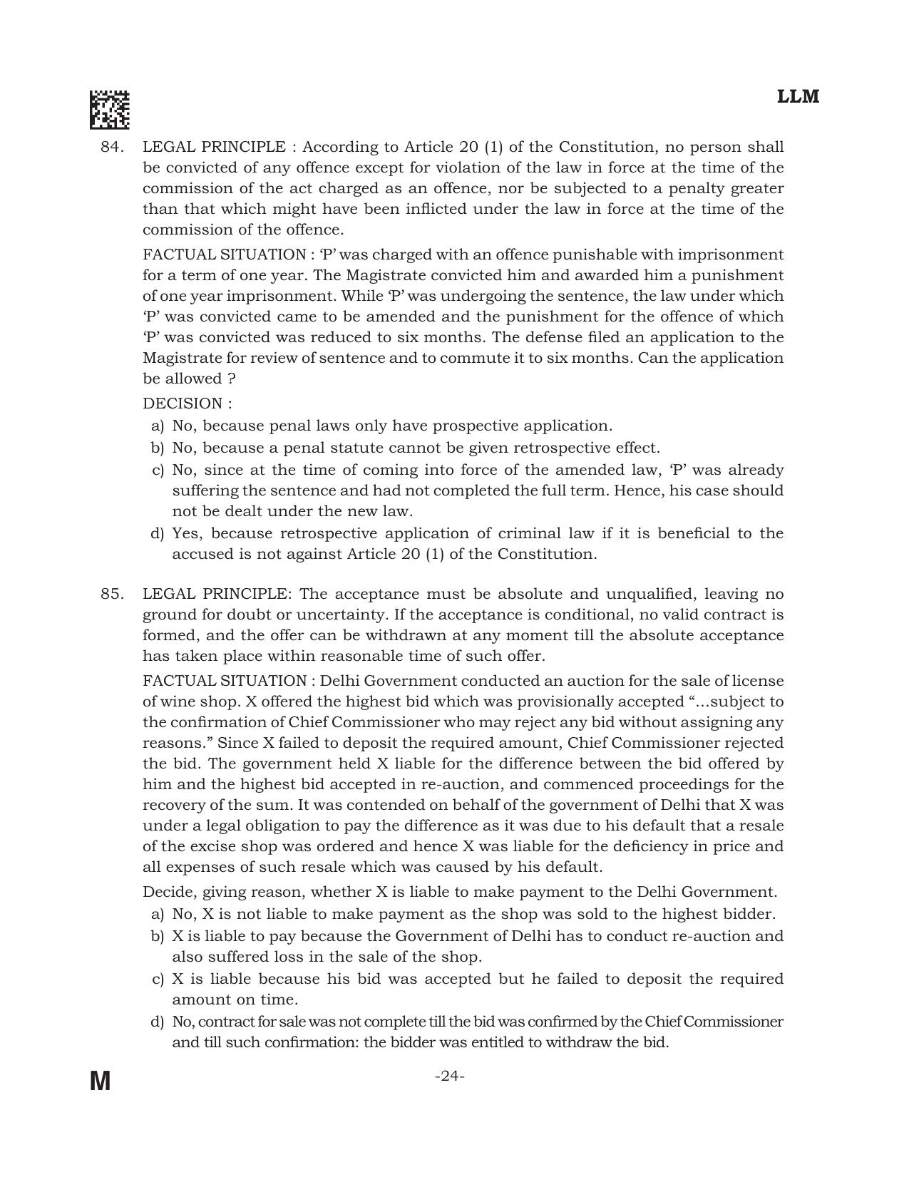 AILET 2022 Question Paper for LL.M - Page 24