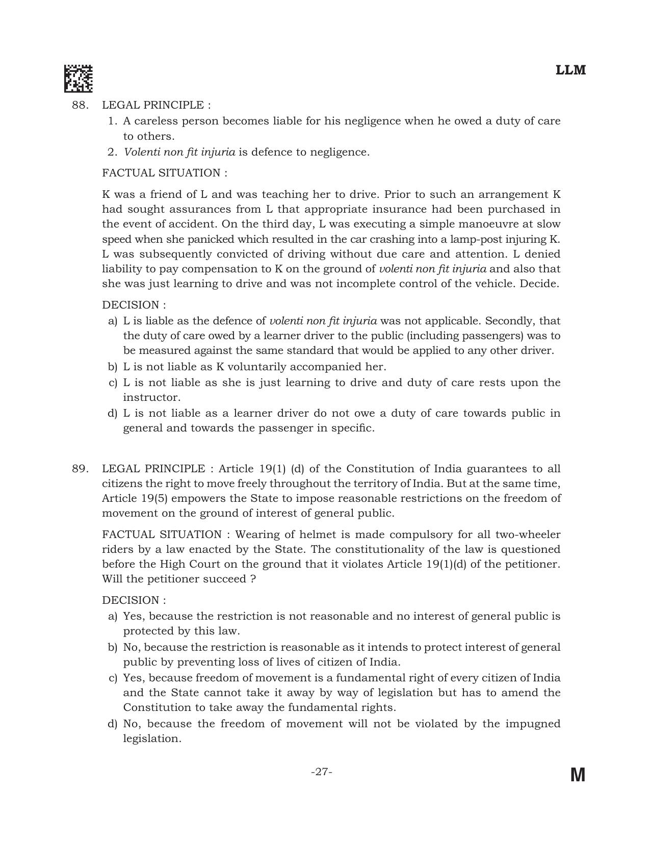 AILET 2022 Question Paper for LL.M - Page 27