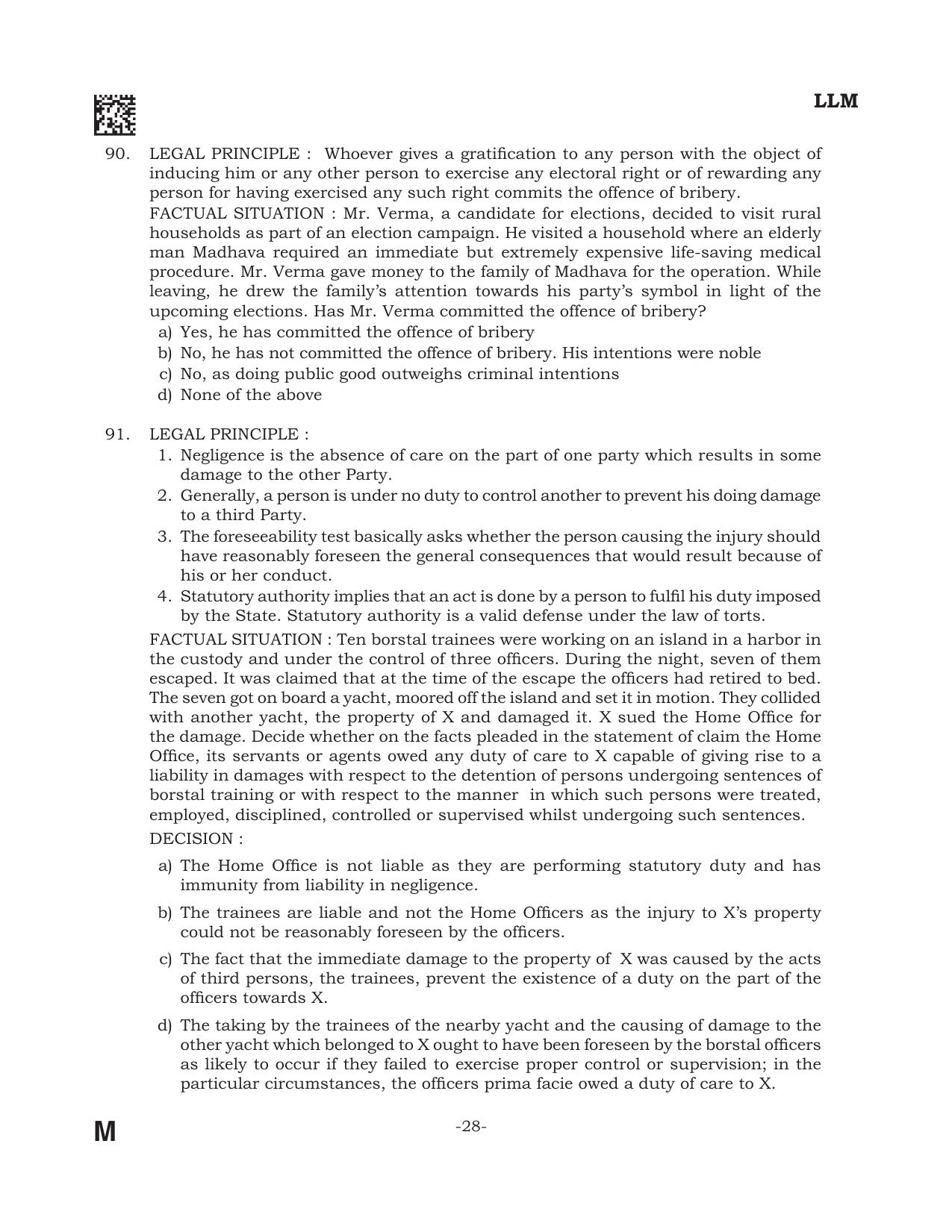 AILET 2022 Question Paper for LL.M - Page 28