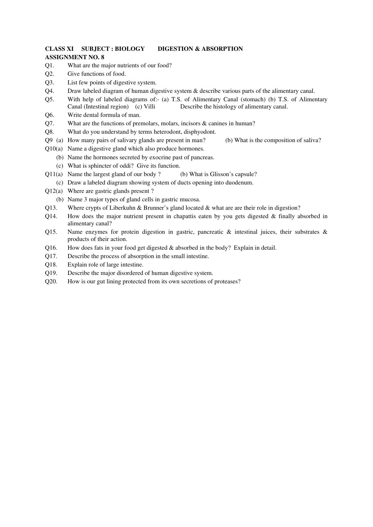 CBSE Worksheets for Class 11 Biology Assignment 7 - Page 1