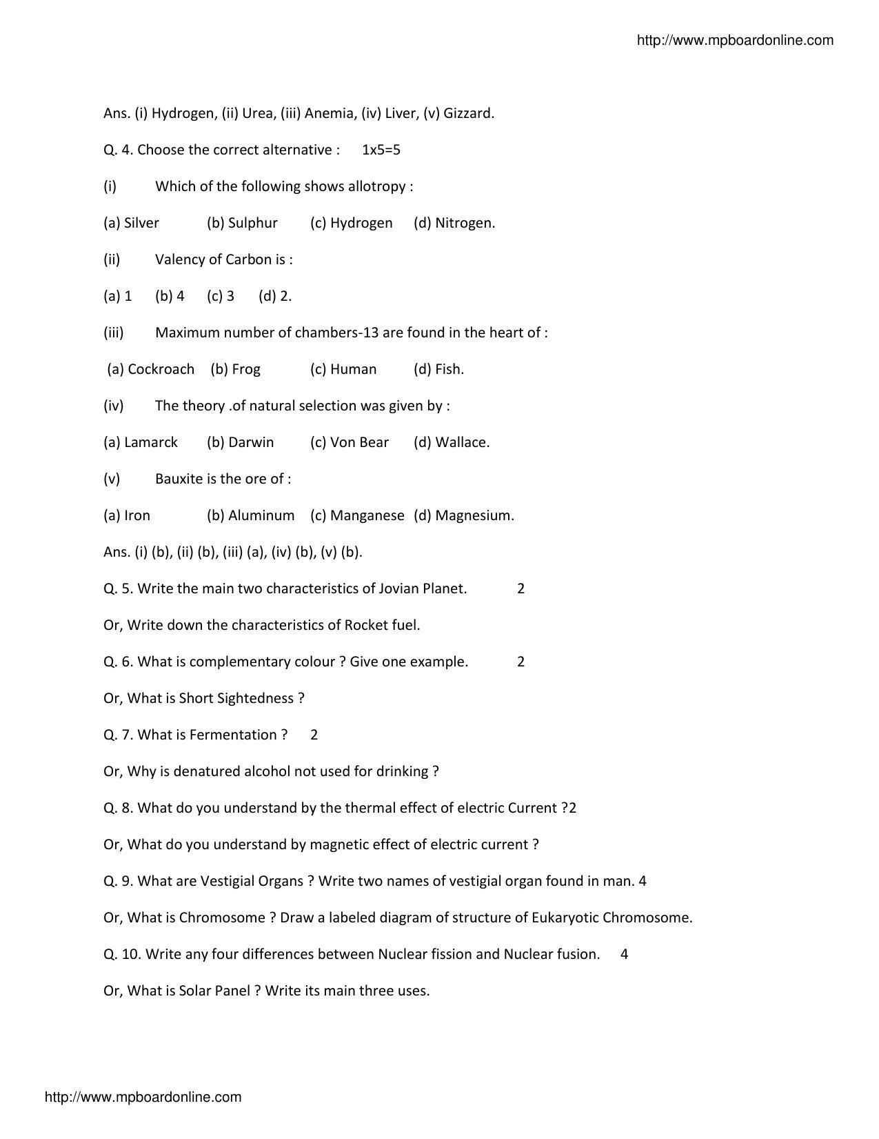 MP Board Class 10 Science (English Medium) 2014 Question Paper - Page 2