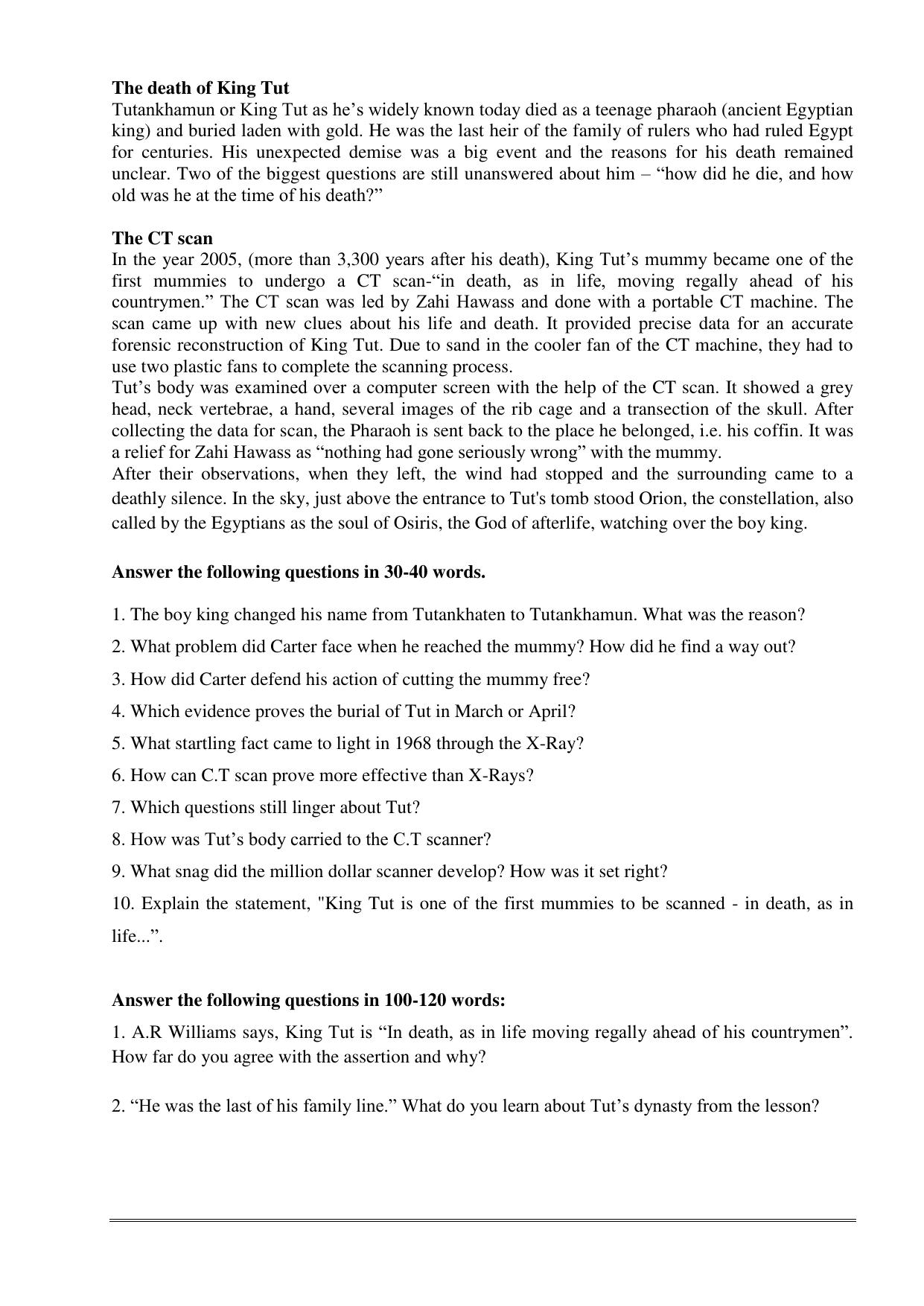 CBSE Worksheets for Class 11 English Discovering Tut-The Saga Continues Assignment - Page 2