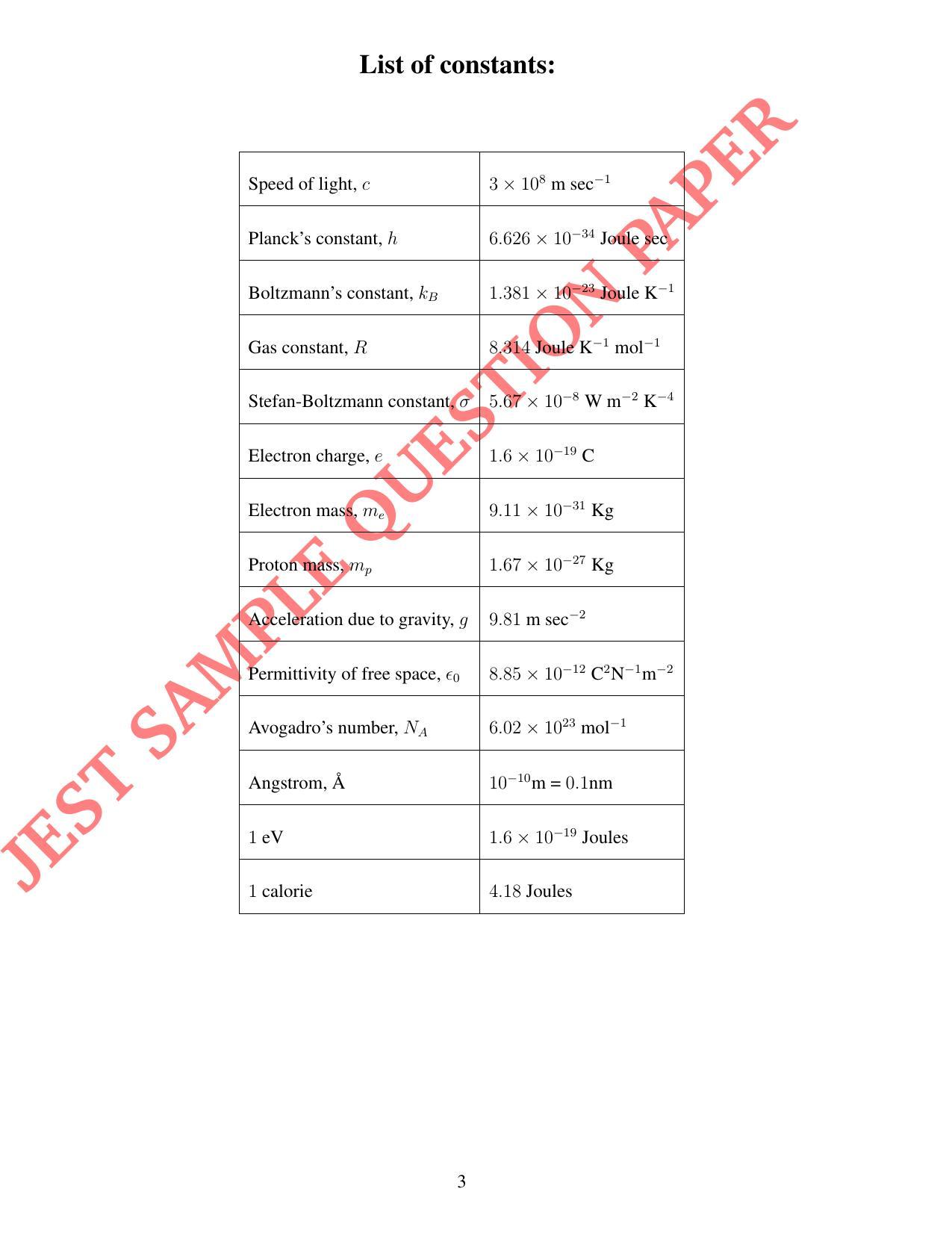 JEST PHYSICS Sample Paper - Page 3
