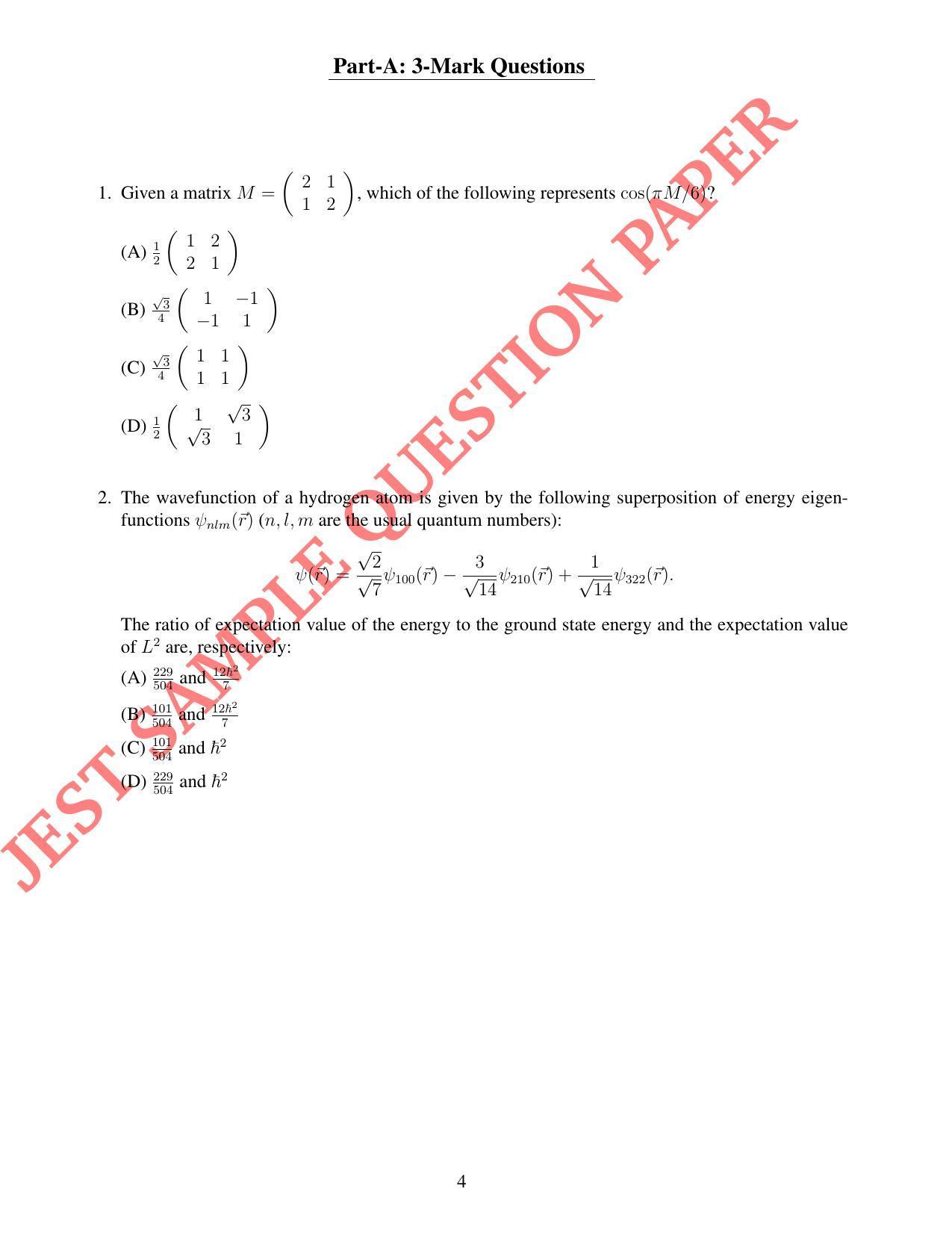 JEST PHYSICS Sample Paper - Page 4
