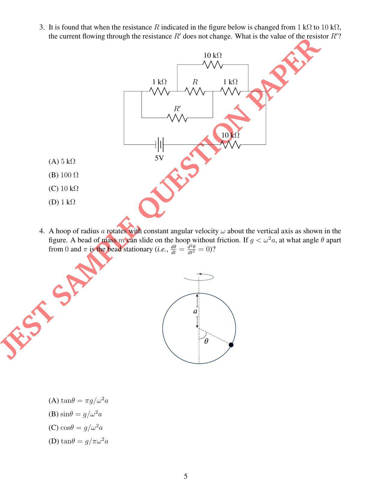 JEST PHYSICS Sample Paper - Page 5