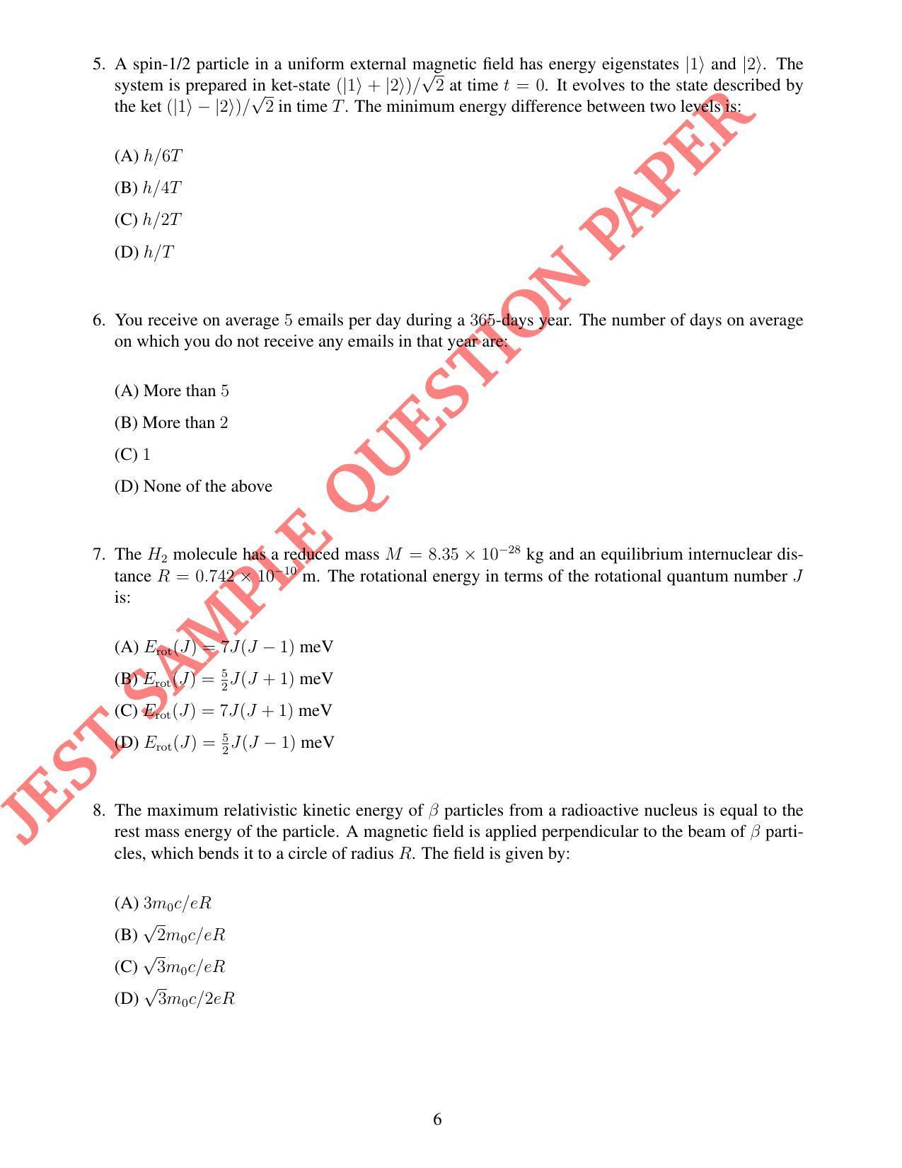 JEST PHYSICS Sample Paper - Page 6