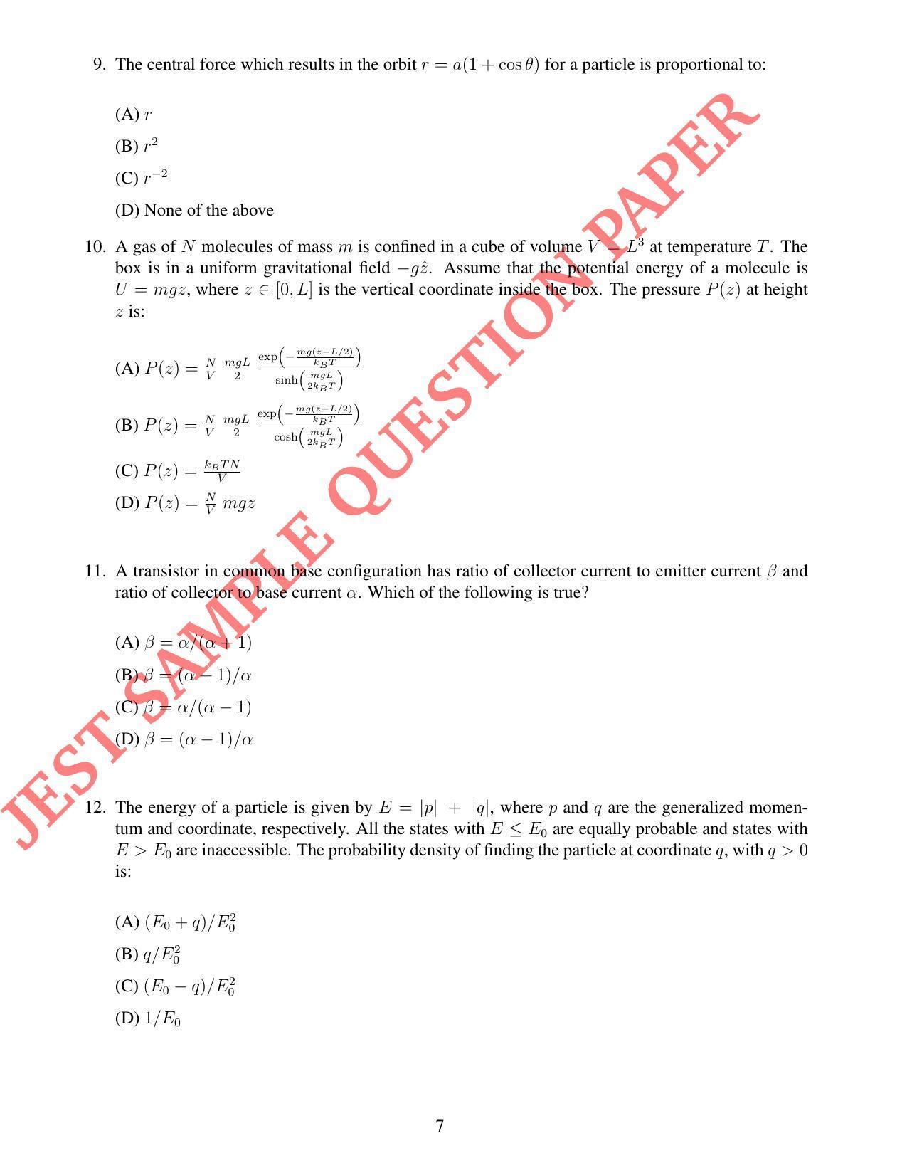 JEST PHYSICS Sample Paper - Page 7
