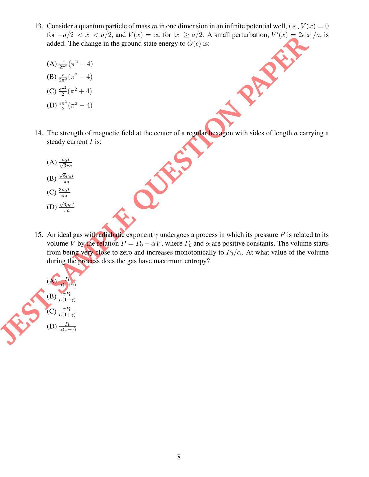 JEST PHYSICS Sample Paper - Page 8