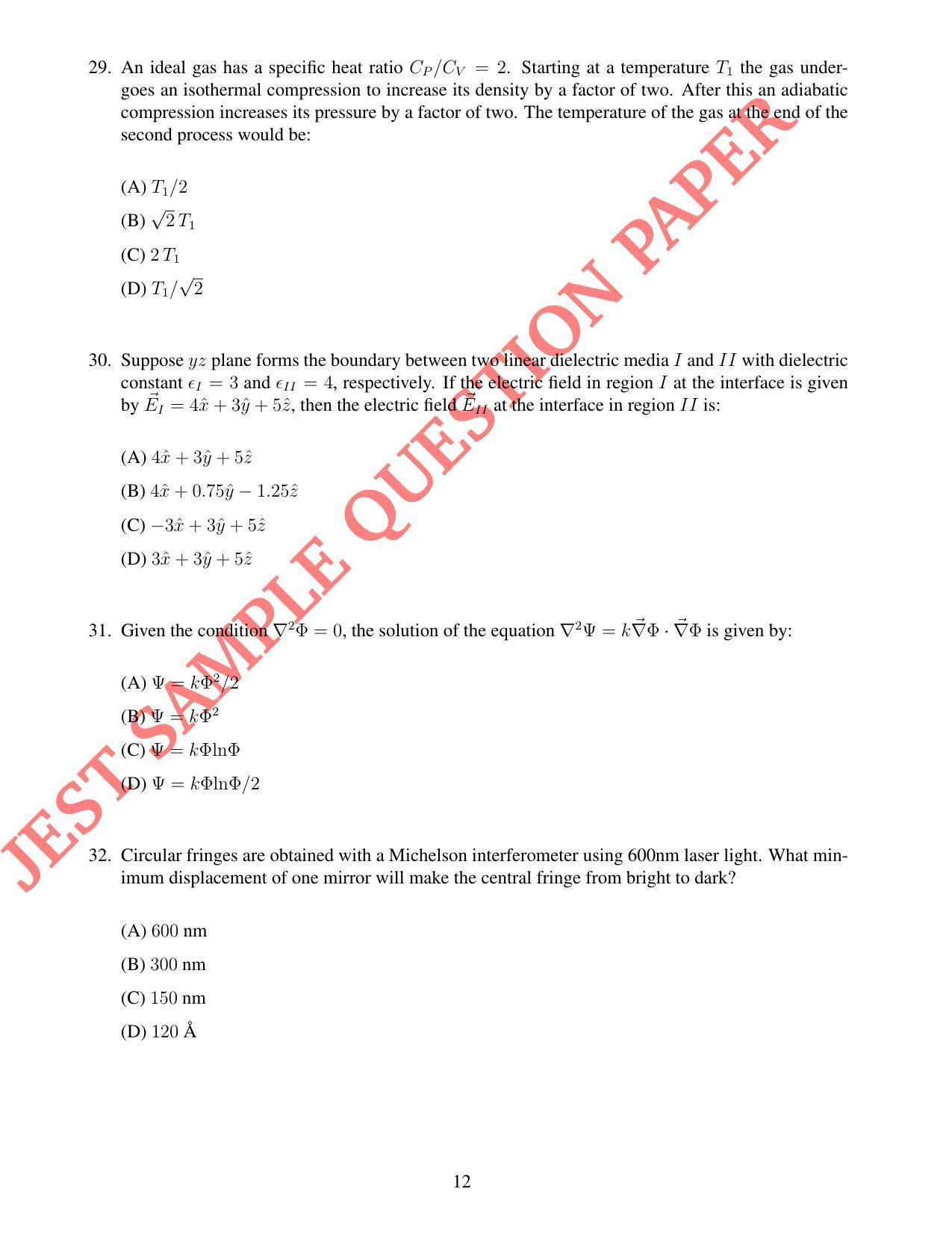 JEST PHYSICS Sample Paper - Page 12