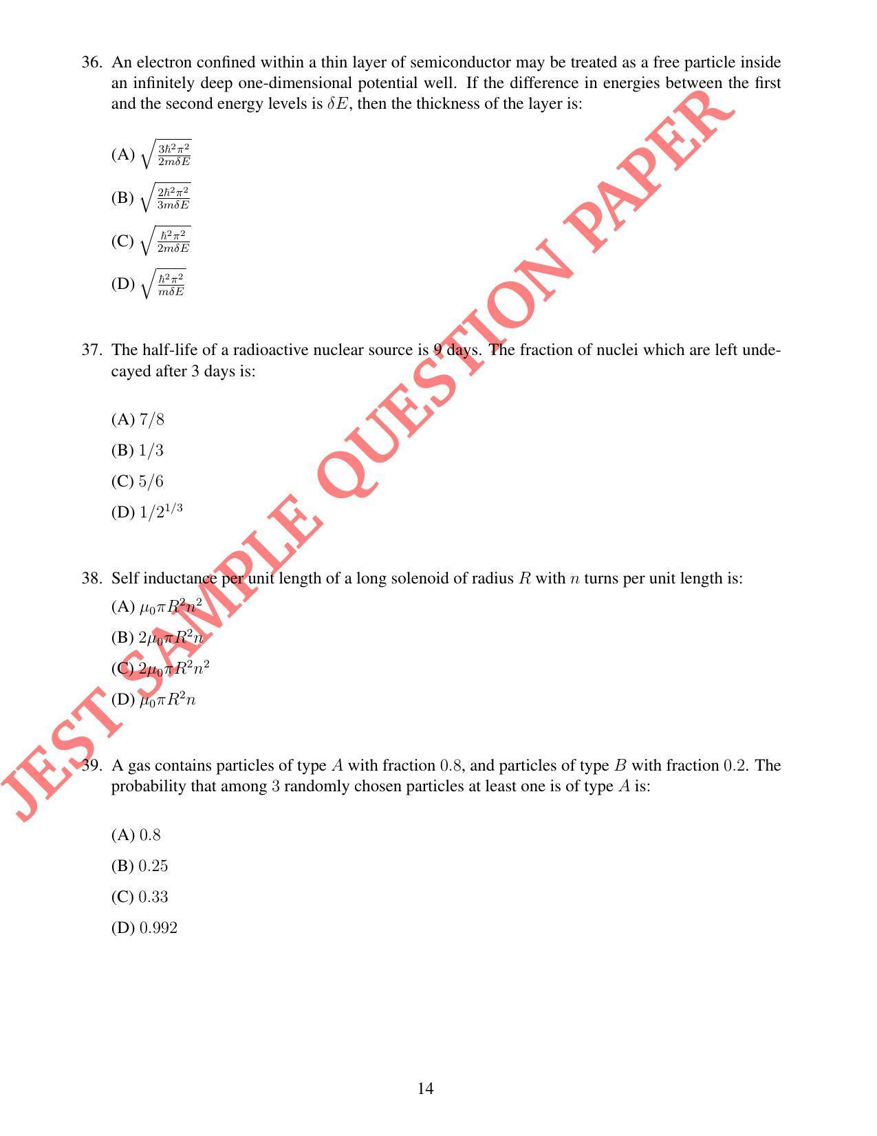 JEST PHYSICS Sample Paper - Page 14