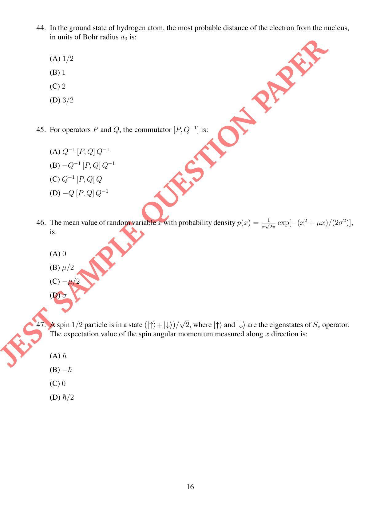 JEST PHYSICS Sample Paper - Page 16