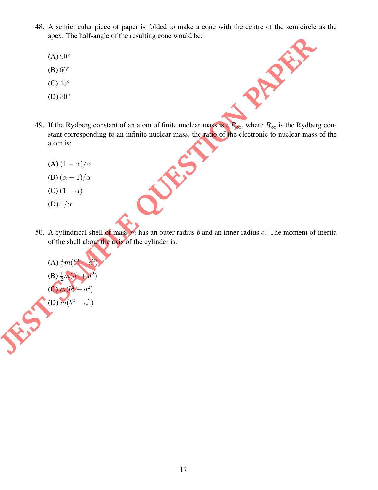 JEST PHYSICS Sample Paper - Page 17