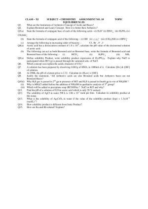 CBSE Worksheets for Class 11 Chemistry Assignment 11