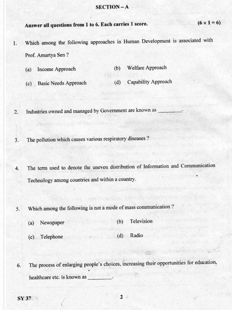 Kerala Plus Two 2019 Geography Question Paper - Page 1