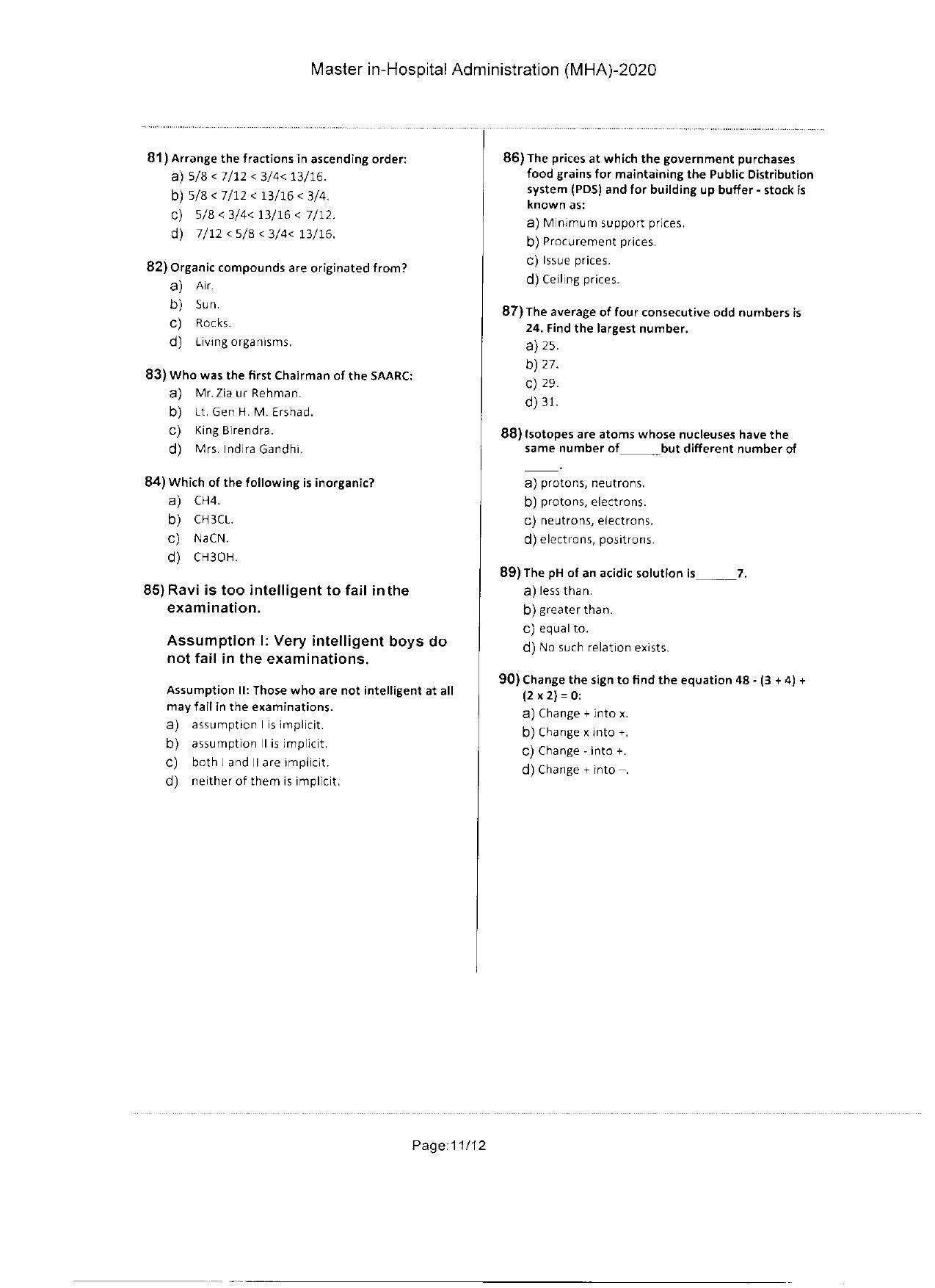 WBJEEB JEMAS (PG) 2020 MHA Question Paper - Page 11