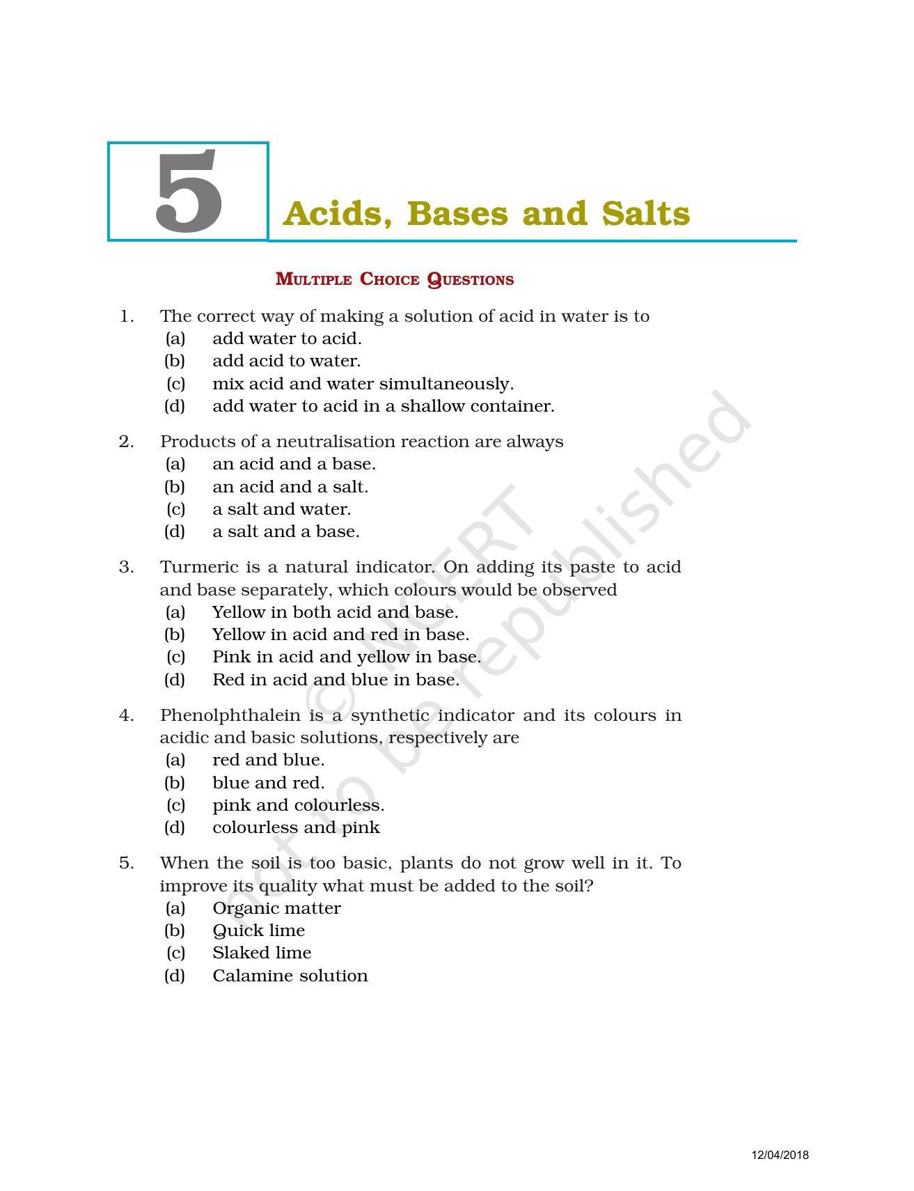 NCERT Exemplar Book for Class 7 Science: Chapter 5-Acids, Bases, and Salts - Page 1