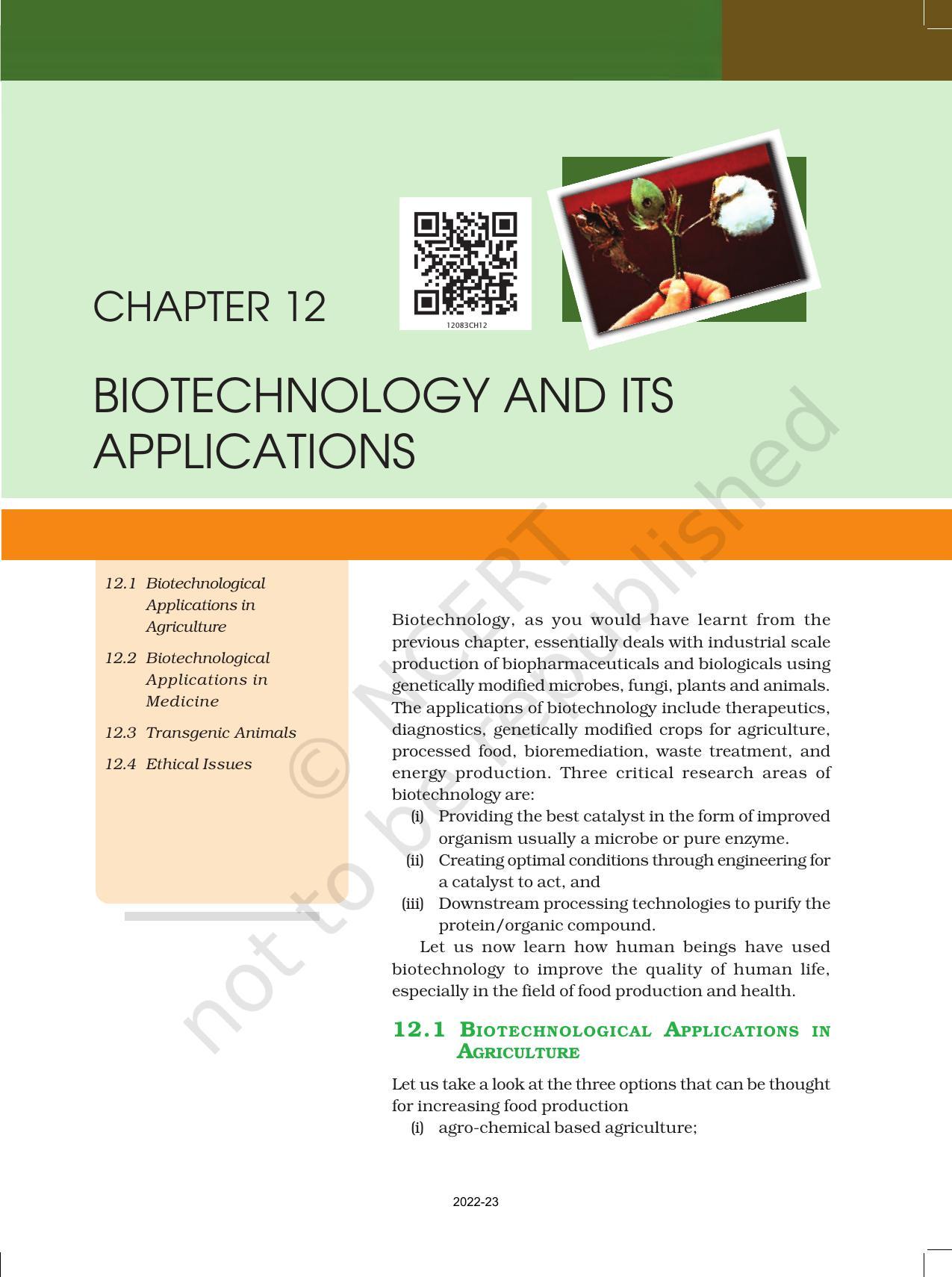 NCERT Book for Class 12 Biology Chapter 12 Biotechnology: and its Application - Page 1