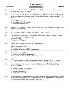 CBSE Worksheets for Class 11 Mathematics Probability Assignment 1