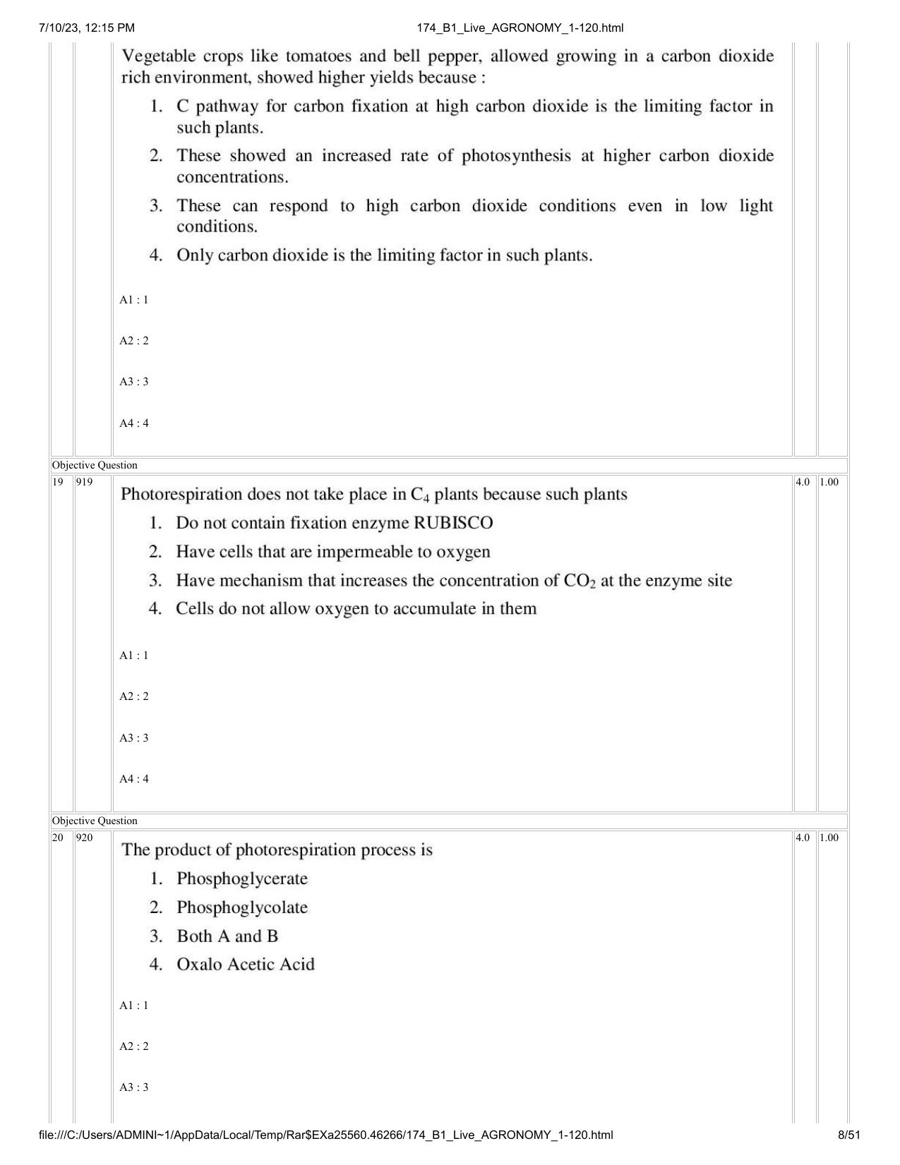 Icar Aieea Pg Agronomy Question Paper Indcareer Docs