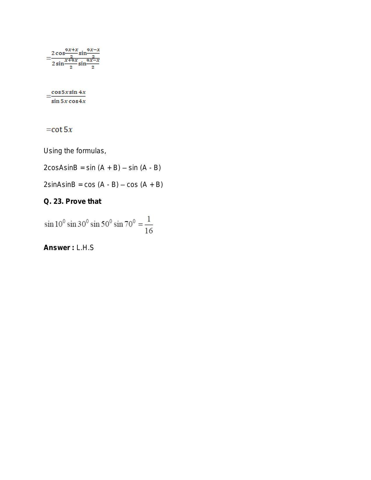 Chapter 15: Trigonometric or Circular Functions: RS Aggarwal Class 11 Solutions  - Page 70