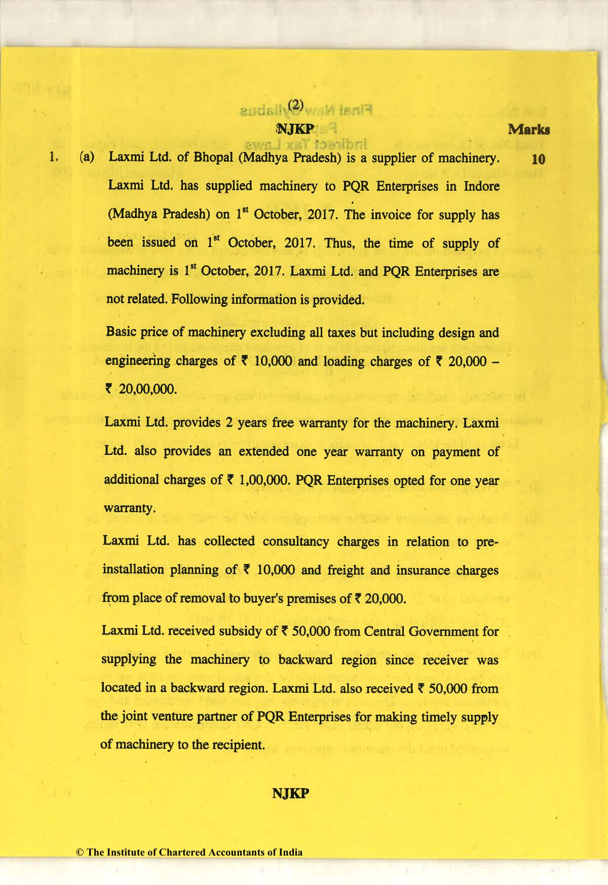 CA Final May 2018 Question Paper - Paper 8 – Indirect Tax Laws - Page 2