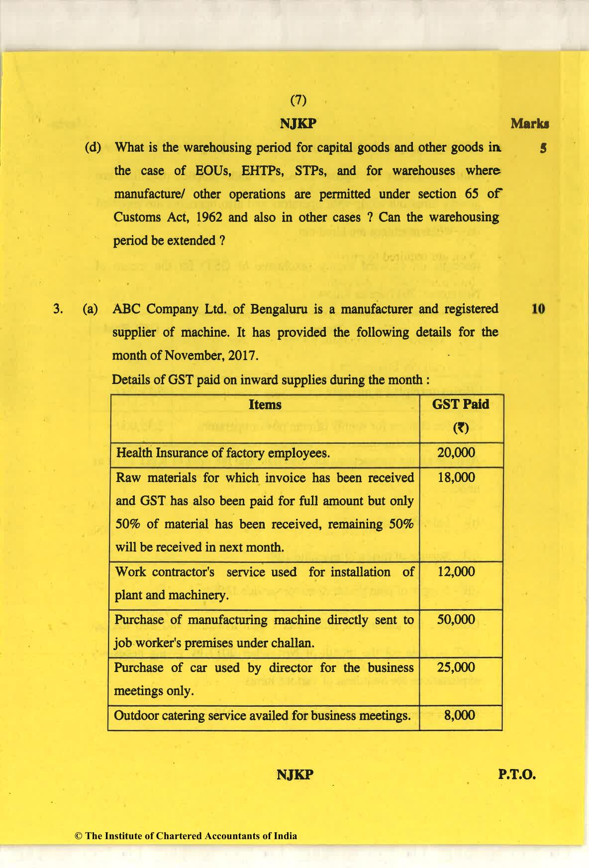 CA Final May 2018 Question Paper - Paper 8 – Indirect Tax Laws - Page 7