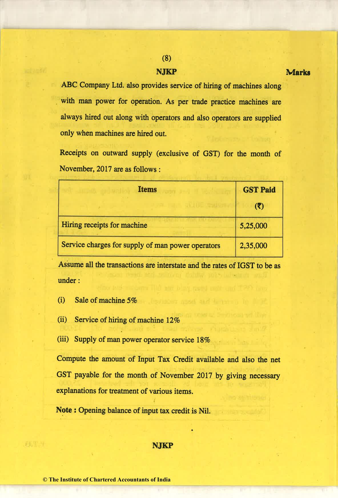 CA Final May 2018 Question Paper - Paper 8 – Indirect Tax Laws - Page 8