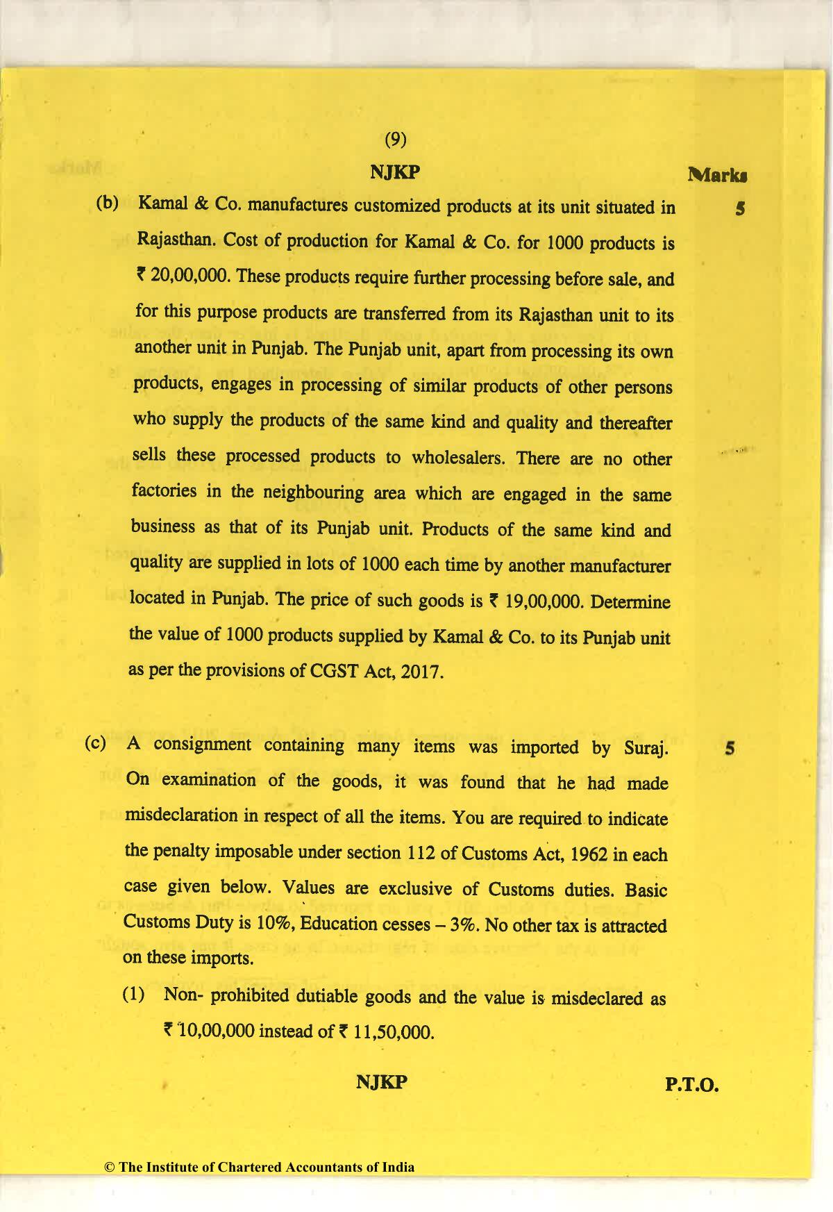 CA Final May 2018 Question Paper - Paper 8 – Indirect Tax Laws - Page 9