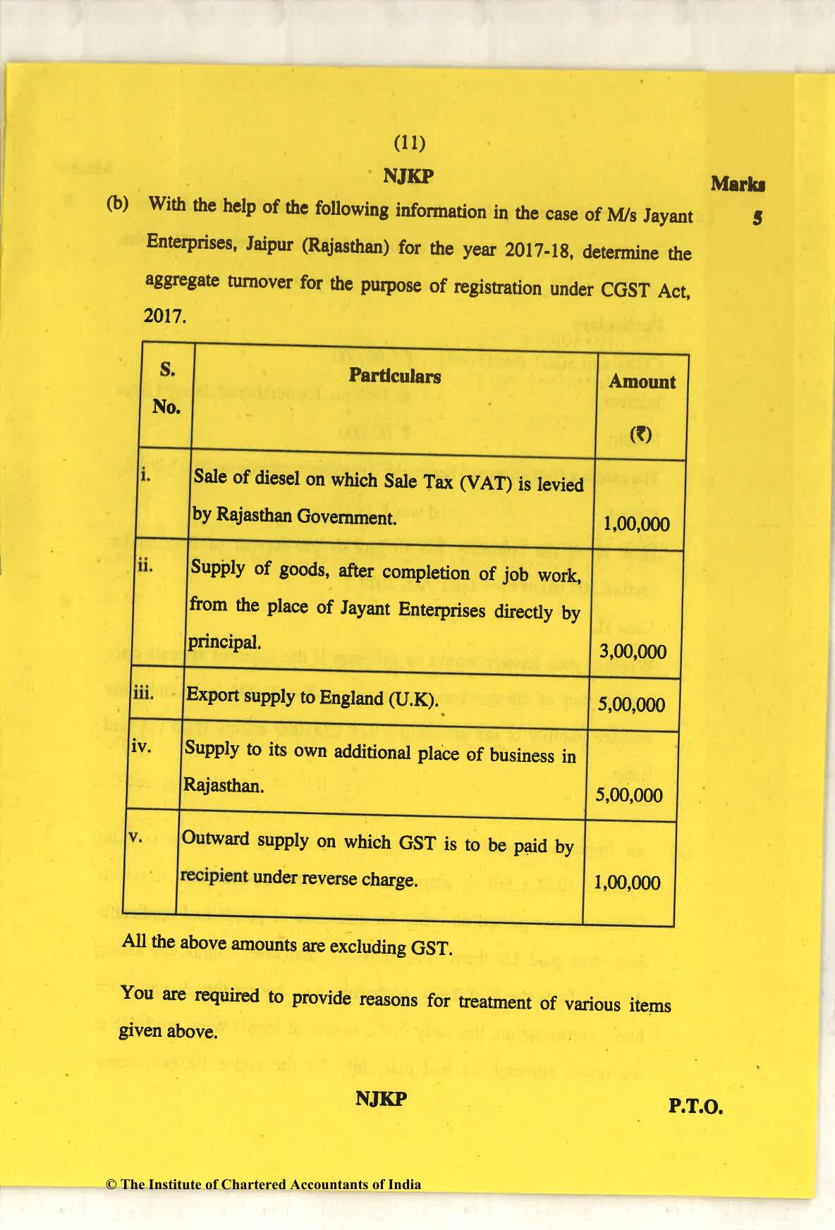 CA Final May 2018 Question Paper - Paper 8 – Indirect Tax Laws - Page 11