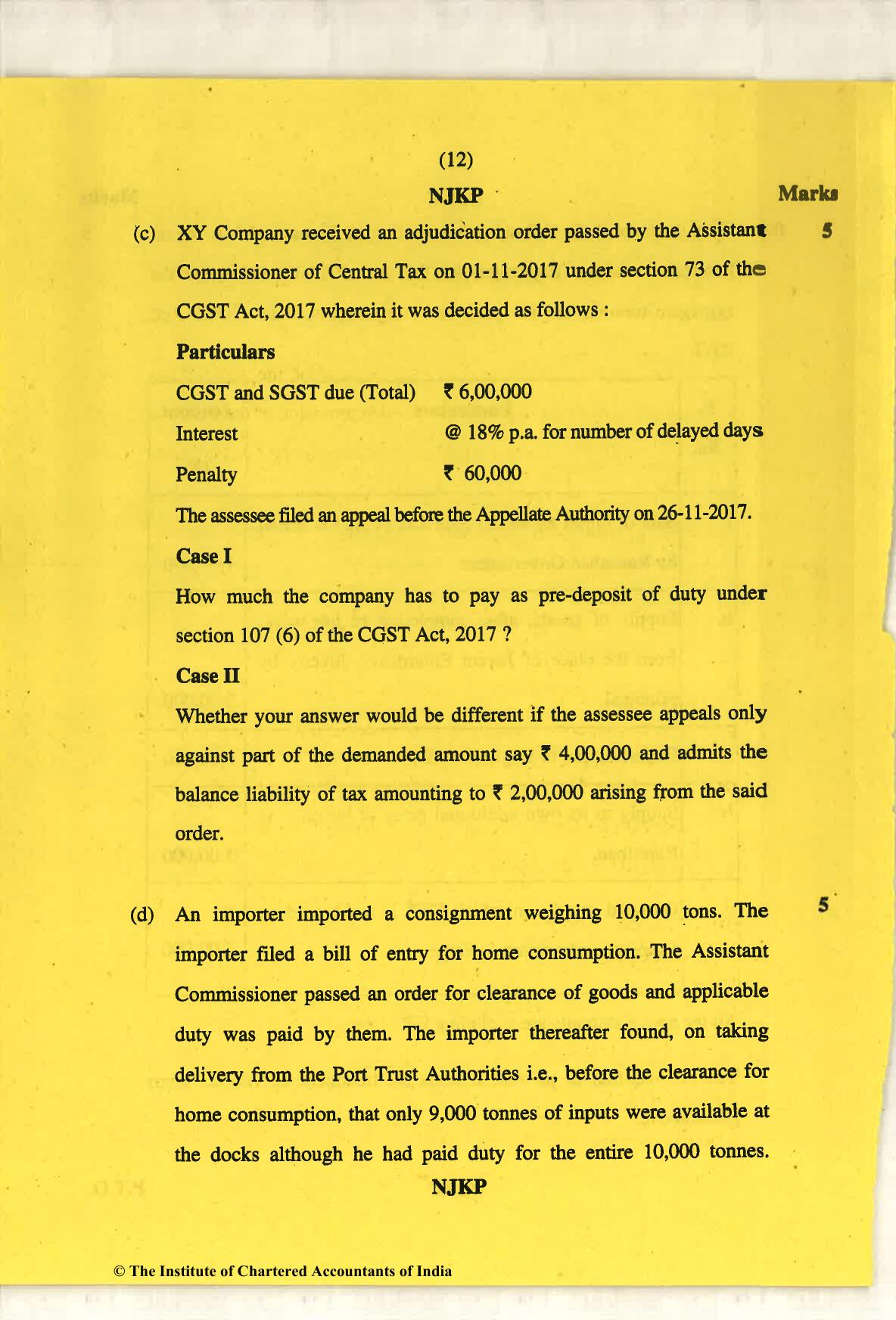 CA Final May 2018 Question Paper - Paper 8 – Indirect Tax Laws - Page 12