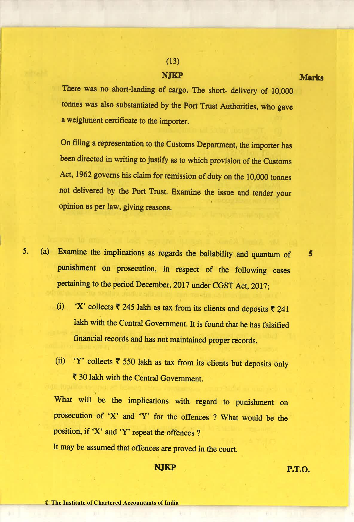 CA Final May 2018 Question Paper - Paper 8 – Indirect Tax Laws - Page 13