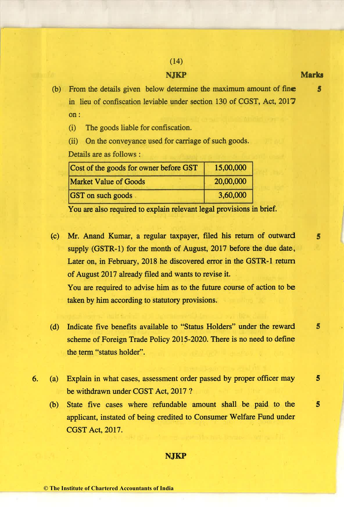 CA Final May 2018 Question Paper - Paper 8 – Indirect Tax Laws - Page 14