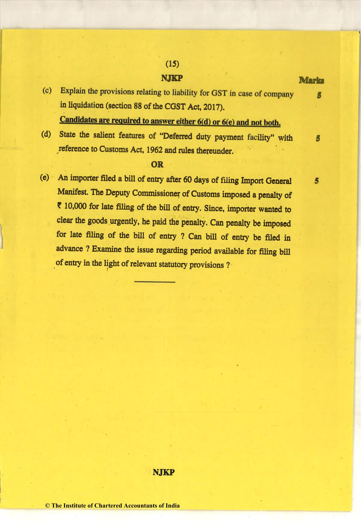 CA Final May 2018 Question Paper - Paper 8 – Indirect Tax Laws - Page 15