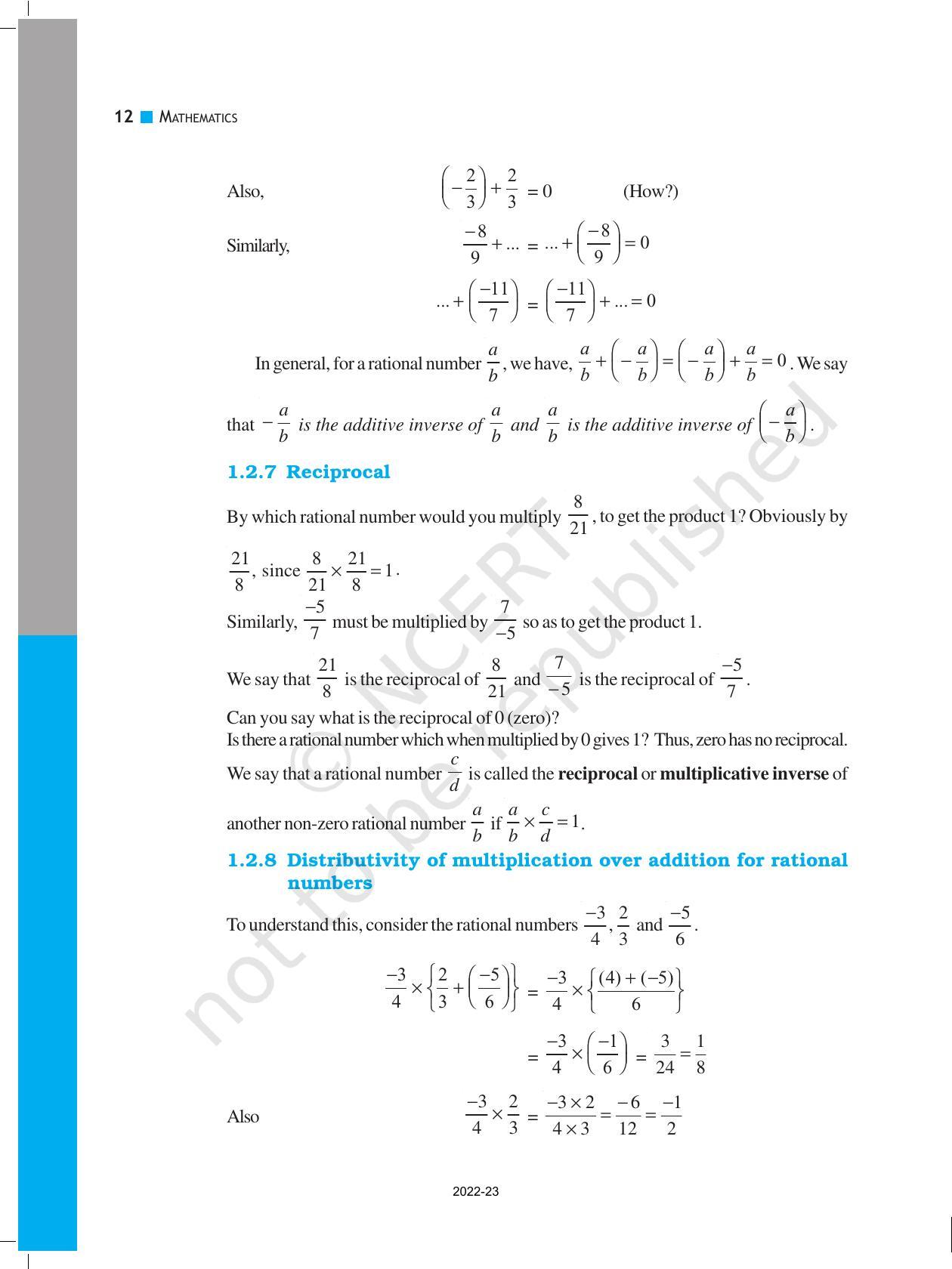 NCERT Book For Class 8 Maths Chapter 1 Rational Numbers